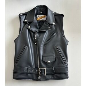 Schott NYC Perfecto 618 Vest Men 36 Black Leather Custom Motorcycle Belted Biker